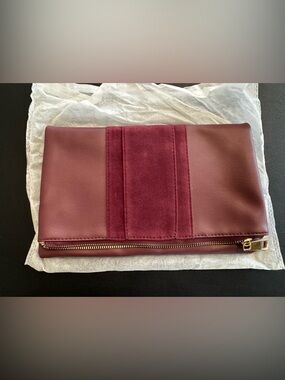 summer & rose Burgundy Fold-Over Clutch with Suede Accent